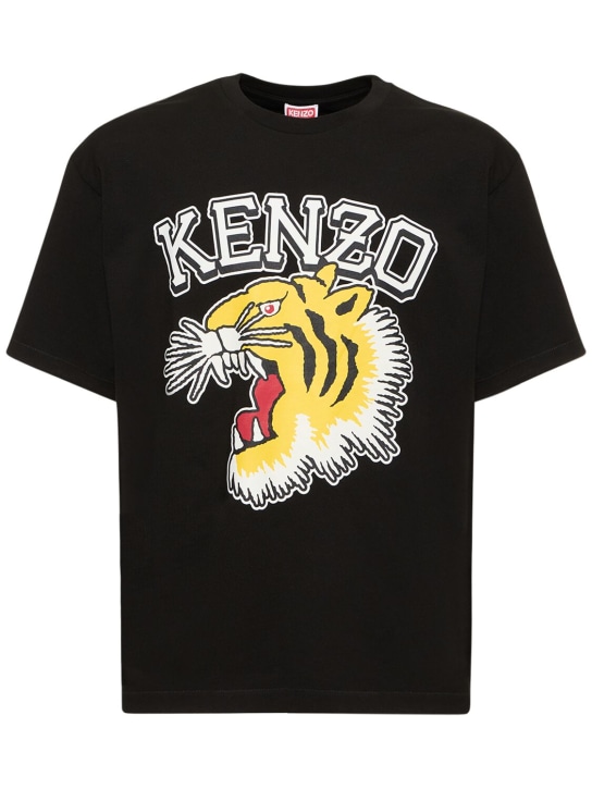 Kenzo Paris: Tiger printed cotton jersey t-shirt - Black - men_0 | Luisa Via Roma