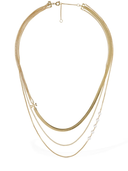 Tory Burch: Kira faux pearl layered necklace - Altın/Krem - women_0 | Luisa Via Roma
