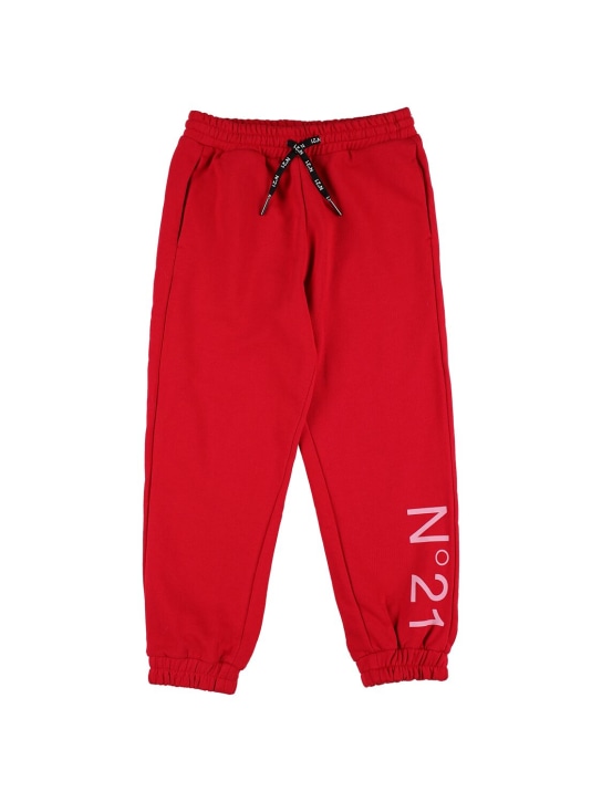 N°21: Logo print cotton jersey sweatpants - Red - kids-girls_0 | Luisa Via Roma