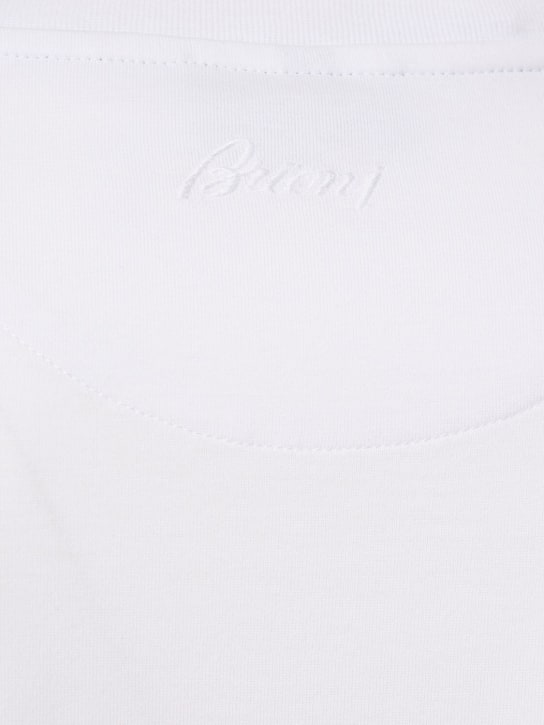Brioni: 棉质平纹针织T恤 - 白色 - men_1 | Luisa Via Roma