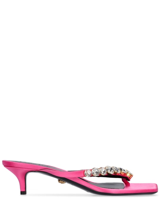 Versace: 45mm 엠벨리쉬 새틴 샌들 - 다크 핑크 - women_0 | Luisa Via Roma