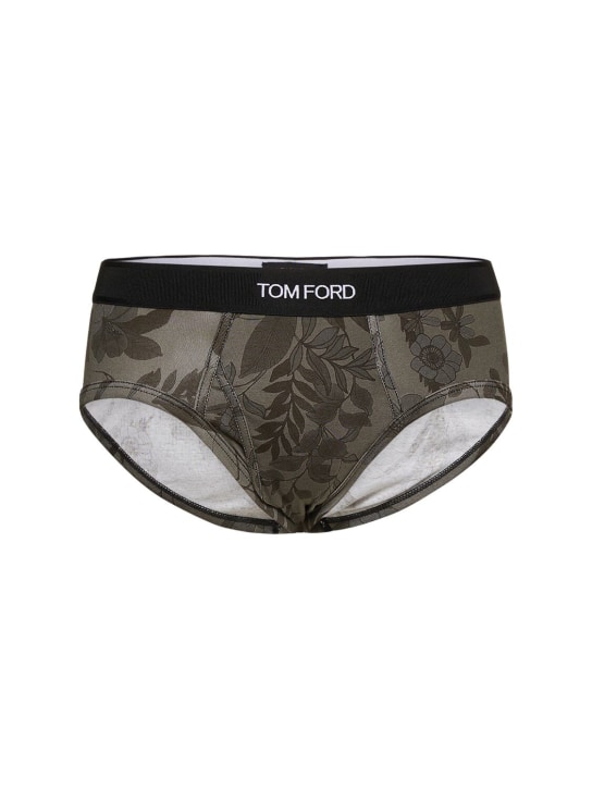 Tom Ford: 印花棉质三角内裤 - 深绿色 - men_0 | Luisa Via Roma