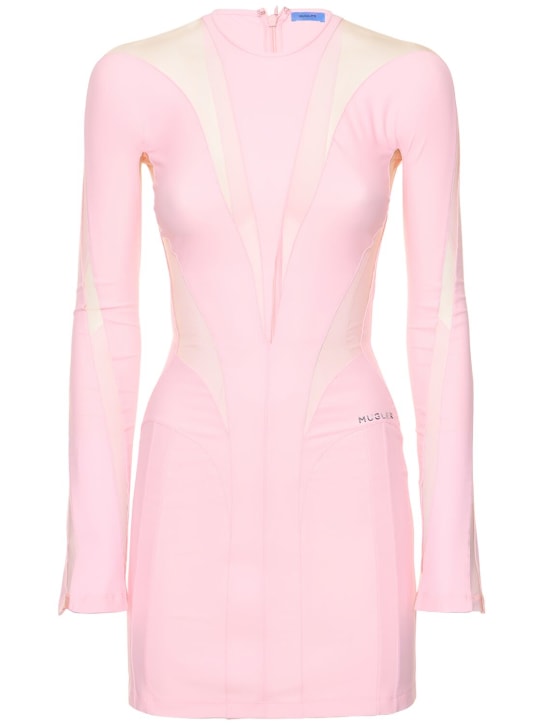 MUGLER: LVR Exclusive jersey & tulle mini dress - Pink - women_0 | Luisa Via Roma