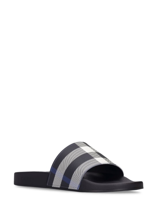 Burberry: Furley Check slide sandals - White/Blue - men_1 | Luisa Via Roma