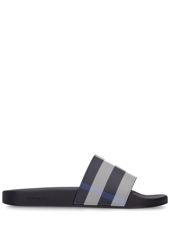 Burberry: Furley Check slide sandals - White/Blue - men_0 | Luisa Via Roma