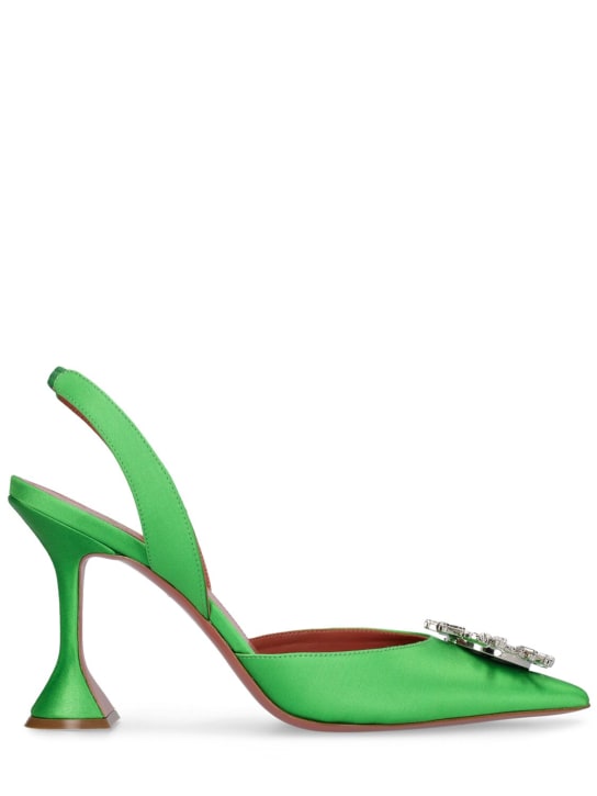 Amina Muaddi: Zapatos pumps destalonados de satén 95mm - Verde - women_0 | Luisa Via Roma