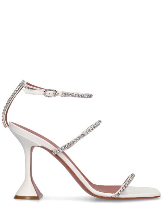 Amina Muaddi: 95mm Gilda leather sandals - White - women_0 | Luisa Via Roma