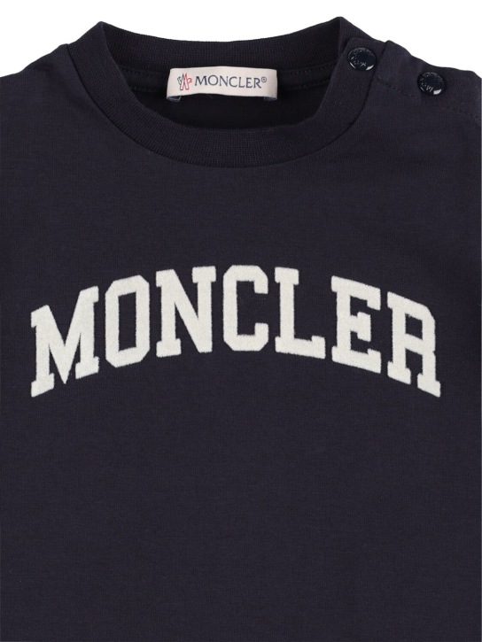Moncler: Camiseta de jersey de algodón stretch - Azul Marino - kids-boys_1 | Luisa Via Roma