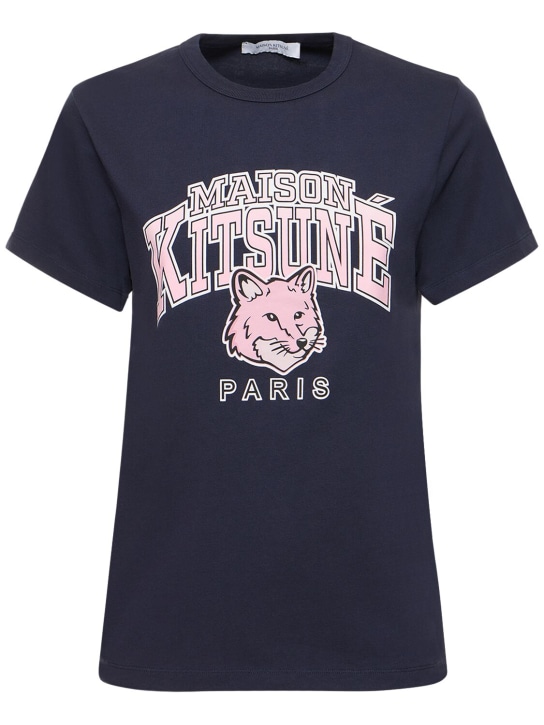 Maison Kitsuné: T-shirt Campus Fox in cotone - Blu - women_0 | Luisa Via Roma