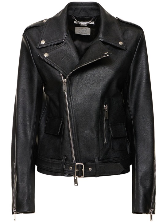 Stella McCartney: Faux leather biker jacket - Siyah - women_0 | Luisa Via Roma