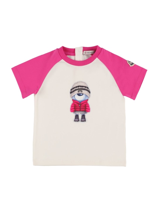 Moncler: T-shirt manches courtes en jersey de coton - Natural - kids-girls_0 | Luisa Via Roma