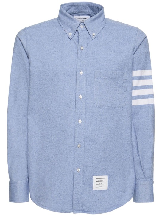 Thom Browne: Camisa de algodón con 4 barras - Azul Claro - men_0 | Luisa Via Roma