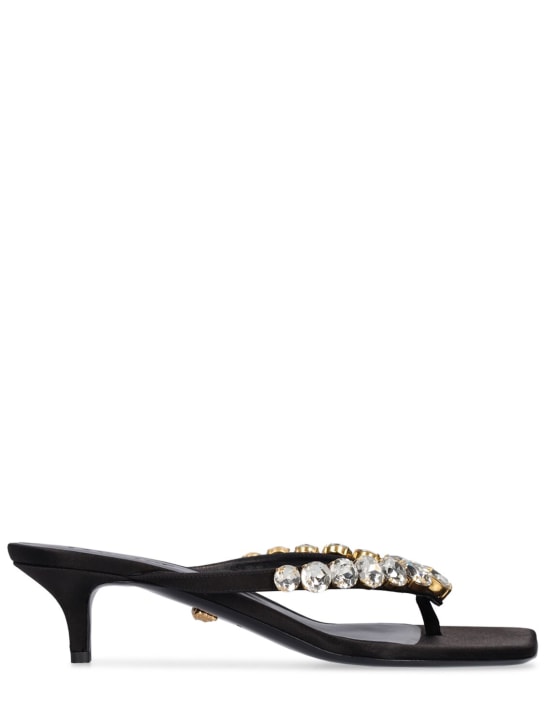 Versace: 45mm hohe, verzierte Satin-Sandaletten - Schwarz - women_0 | Luisa Via Roma