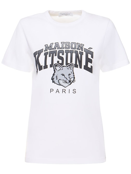 Maison Kitsuné: Campus Fox classic cotton t-shirt - Beyaz - women_0 | Luisa Via Roma