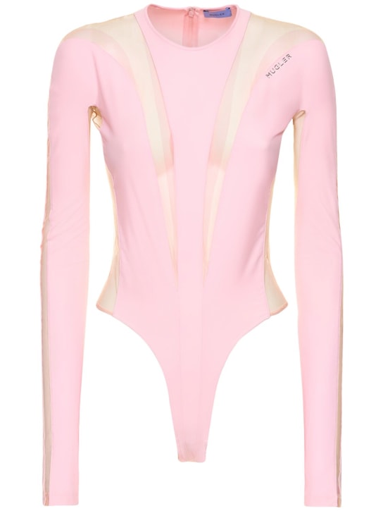 MUGLER: LVR Exclusive jersey & tulle bodysuit - Pembe - women_0 | Luisa Via Roma