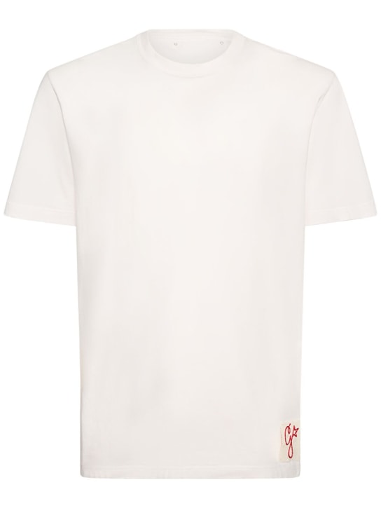 Golden Goose: T-shirt regular en jersey de coton d'aspect usé - Blanc Vintage - men_0 | Luisa Via Roma