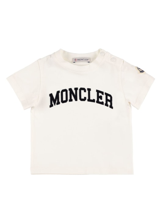 Moncler: T-shirt manches courtes en jersey de coton - Natural - kids-boys_0 | Luisa Via Roma