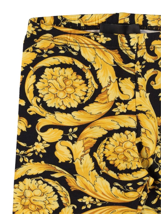 Versace: Baroque print cotton jersey leggings - Black/Gold - kids-girls_1 | Luisa Via Roma