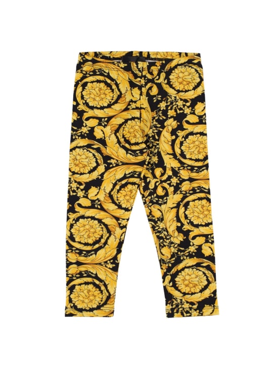 Versace: Baroque print cotton jersey leggings - Black/Gold - kids-girls_0 | Luisa Via Roma