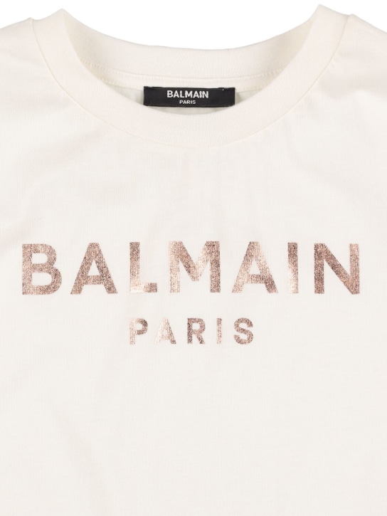 Balmain: Camiseta de jersey de algodón orgánico con logo - Blanco - kids-girls_1 | Luisa Via Roma