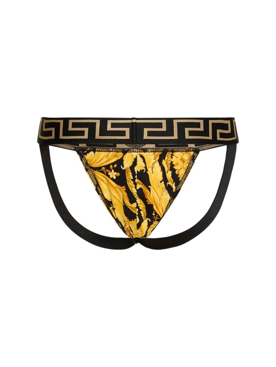 Versace: Barocco print stretch cotton jockstrap - men_2 | Luisa Via Roma