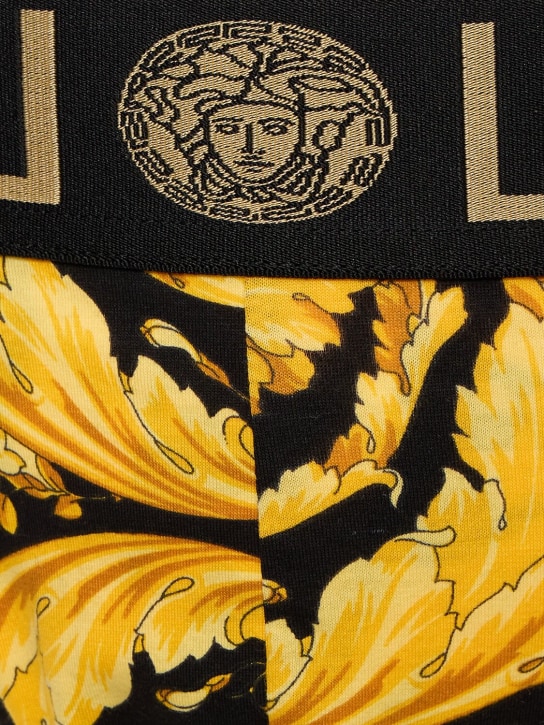 Versace: Barocco print stretch cotton jockstrap - Black/Gold - men_1 | Luisa Via Roma