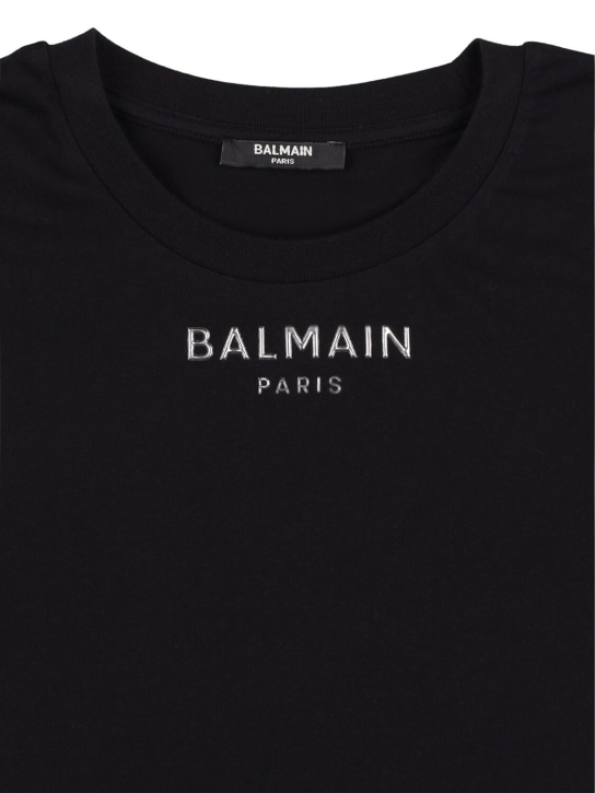 Balmain: Organic cotton jersey t-shirt w/logo - Black - kids-girls_1 | Luisa Via Roma