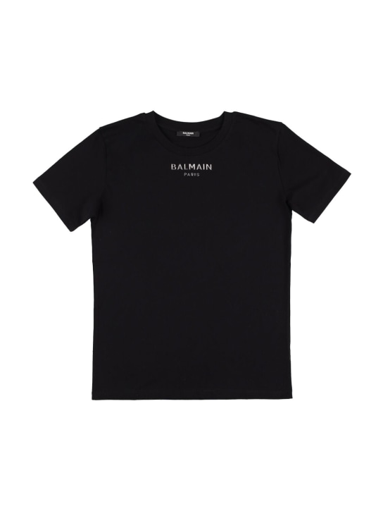 Balmain: Organic cotton jersey t-shirt w/logo - Black - kids-girls_0 | Luisa Via Roma