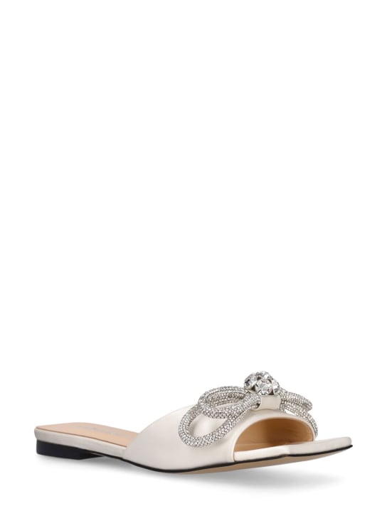 Mach & Mach: 10mm Double Bow satin slide sandals - White - women_2 | Luisa Via Roma