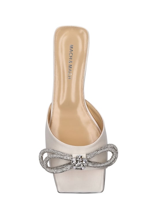 Mach & Mach: 10mm Double Bow satin slide sandals - White - women_4 | Luisa Via Roma
