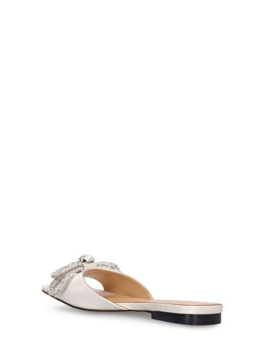 Mach & Mach: 10mm Double Bow satin slide sandals - White - women_3 | Luisa Via Roma
