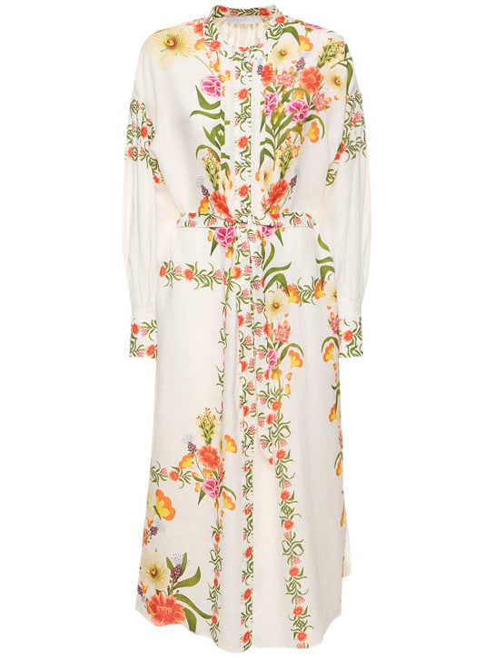 Borgo De Nor: Robe chemise longue en coton et lin Camilla - Blanc/Multi - women_0 | Luisa Via Roma