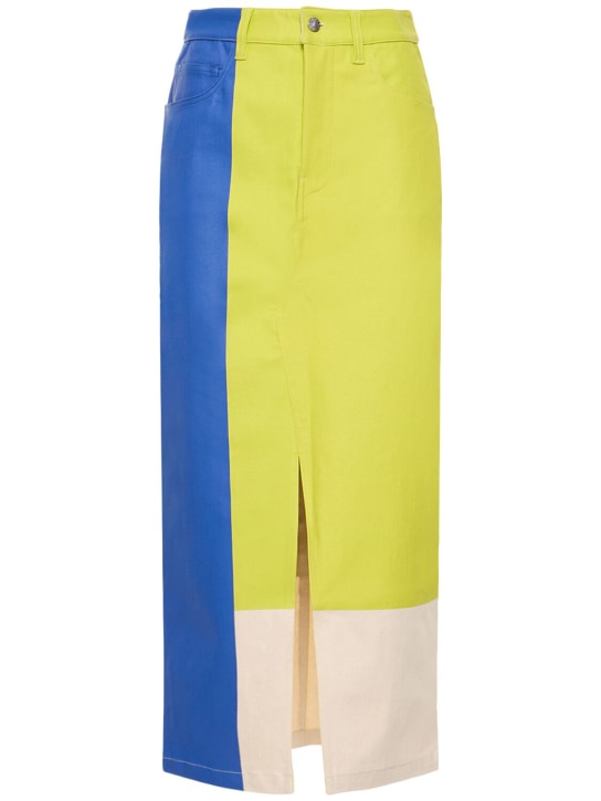 Simon Miller: Simi stretch cotton midi skirt - Blue/Yellow - women_0 | Luisa Via Roma