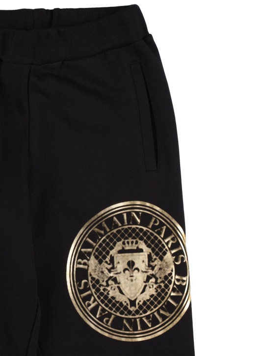 Balmain: Pantalones deportivos de algodón orgánico con logo - Negro - kids-boys_1 | Luisa Via Roma