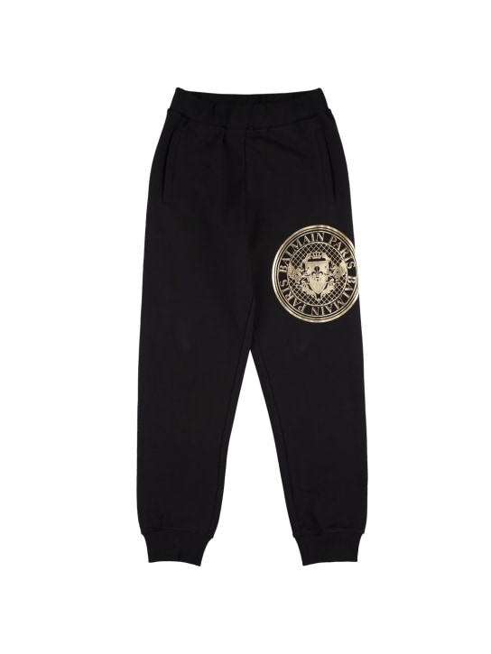 Balmain: Pantalones deportivos de algodón orgánico con logo - Negro - kids-boys_0 | Luisa Via Roma