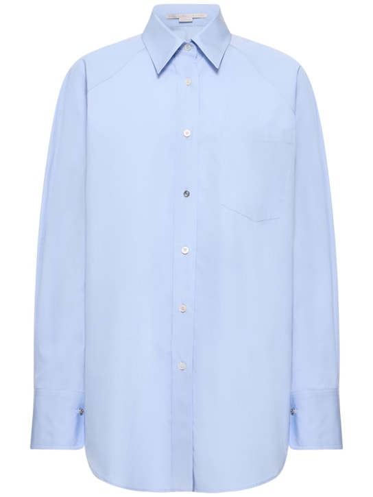 Stella McCartney: Camisa de popelina de algodón con mangas anchas - Azul Claro - women_0 | Luisa Via Roma