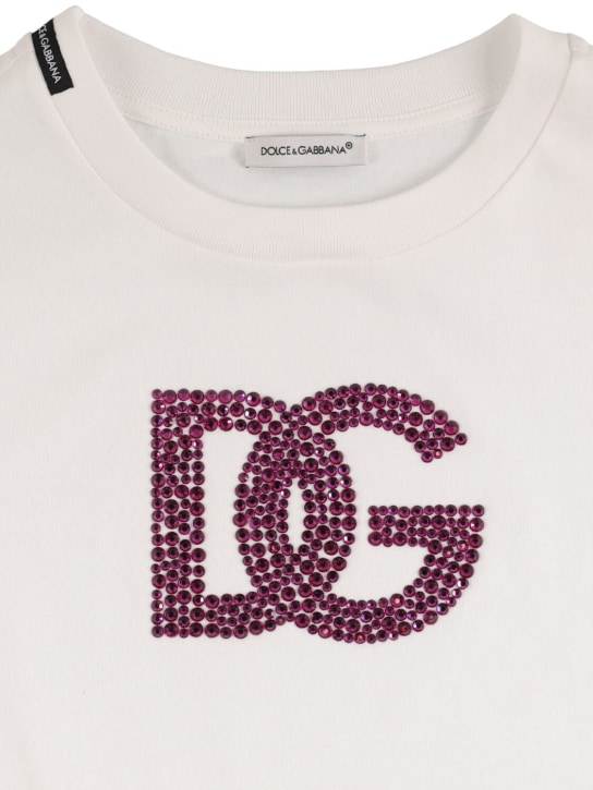 Dolce&Gabbana: T-shirt en jersey de coton à logo embelli - Blanc - kids-girls_1 | Luisa Via Roma