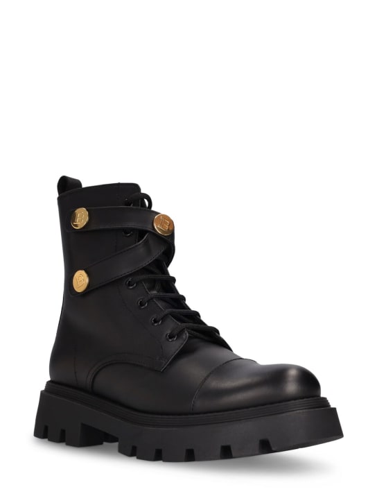 Balmain: Leather lace-up boots w/logo - Schwarz/Gold - kids-boys_1 | Luisa Via Roma