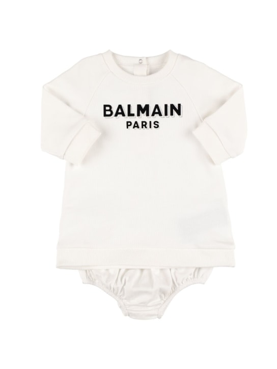 Balmain: Organic cotton dress w/diaper cover - White - kids-girls_0 | Luisa Via Roma
