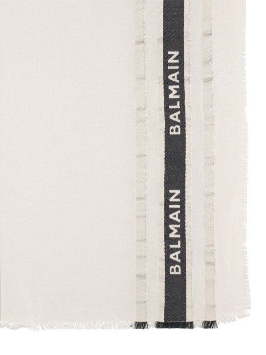 Balmain: Écharpe en coton mélangé à logo - Blanc/Noir - kids-girls_1 | Luisa Via Roma