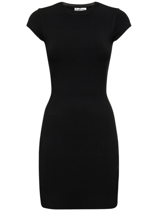 Victoria Beckham: Cap sleeve fitted viscose mini dress - Black - women_0 | Luisa Via Roma