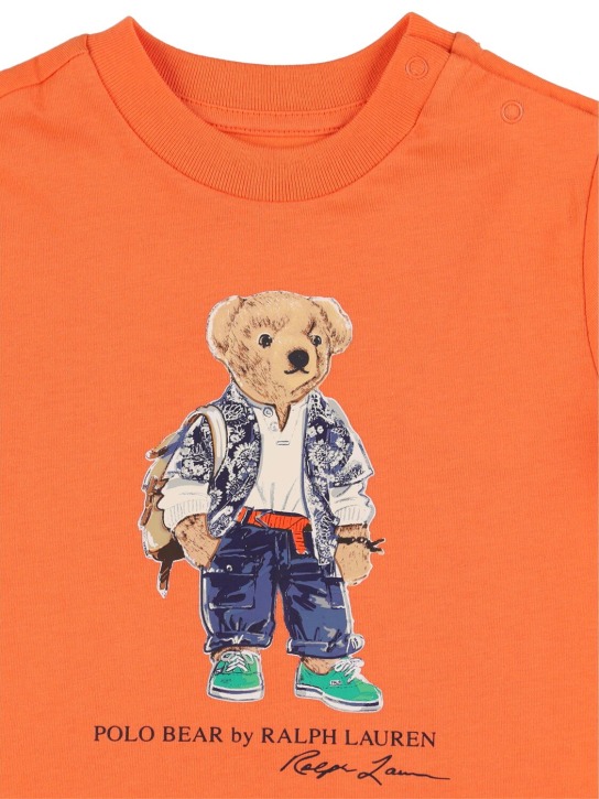 Polo Ralph Lauren: Shorts und T-Shirt aus Baumwolljersey mit Druck - Orange/Dunkelblau - kids-boys_1 | Luisa Via Roma