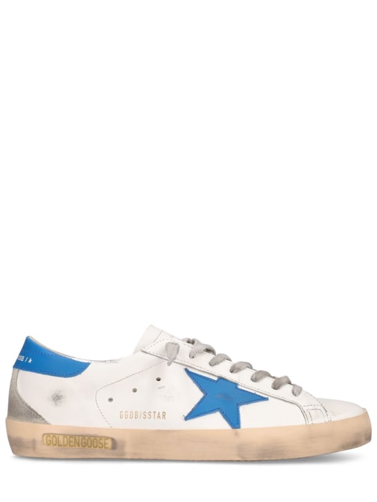 Golden Goose: 20mm Super-star suede & leather sneakers - White/Blue - men_0 | Luisa Via Roma