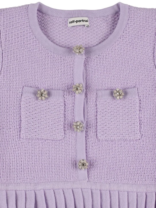 Self-portrait: Cotton blend knit dress w/ pleated skirt - Light Purple - kids-girls_1 | Luisa Via Roma