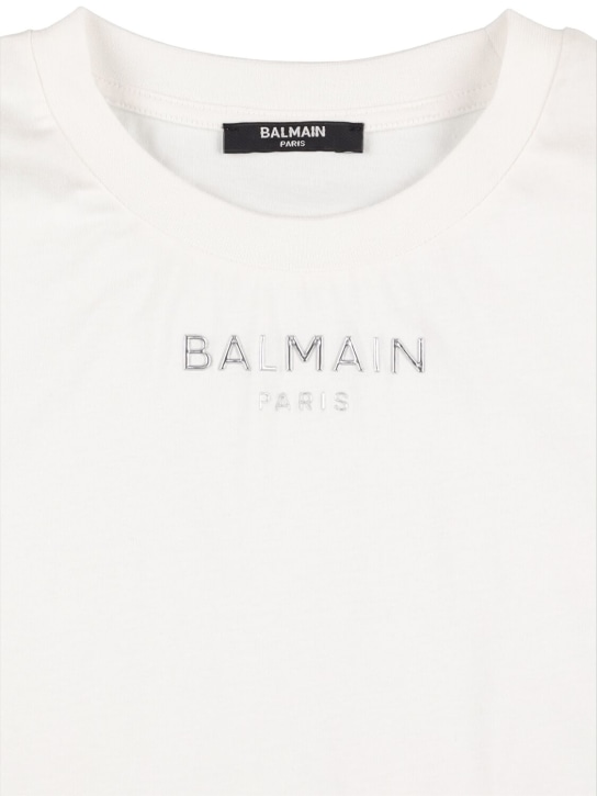 Balmain: T-shirt en jersey de coton biologique à logo - kids-boys_1 | Luisa Via Roma