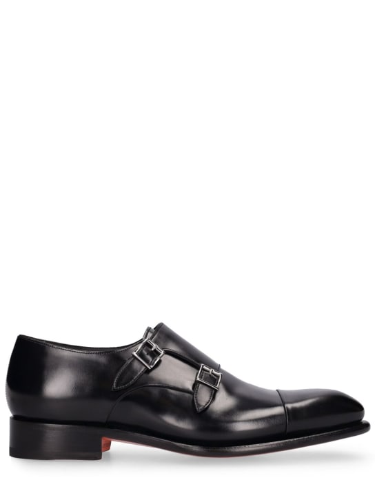 Santoni: Buckled leather shoes - Black - men_0 | Luisa Via Roma