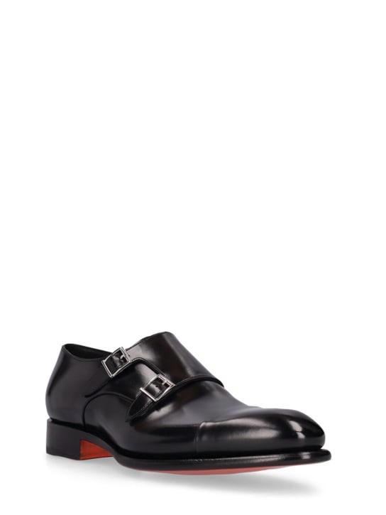 Santoni: Buckled leather shoes - Siyah - men_1 | Luisa Via Roma