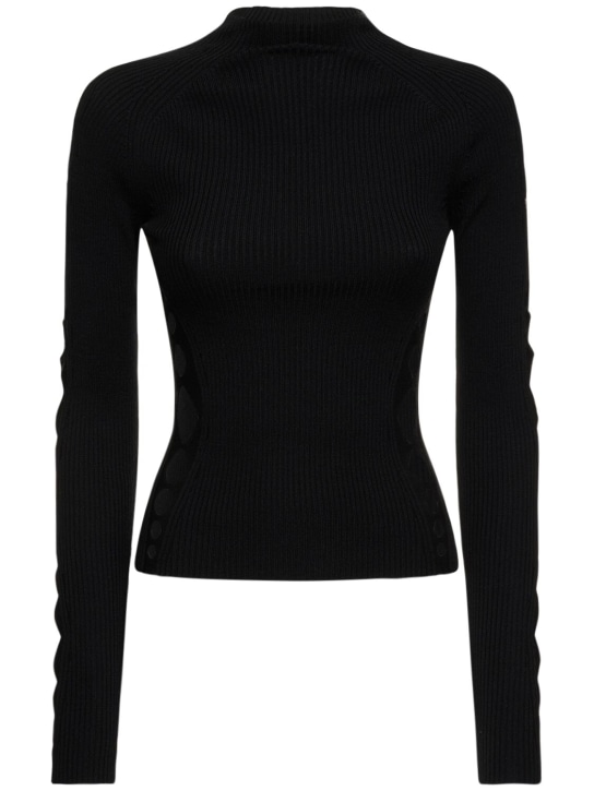 Dion Lee: Rib knit wool crewneck sweater - Siyah - women_0 | Luisa Via Roma