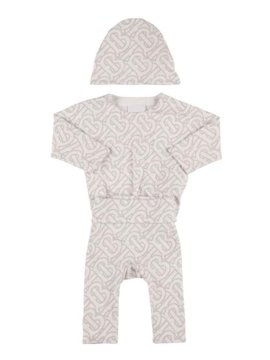 Burberry: Body, pantalon & bonnet en coton mélangé - Blanc - kids-boys_0 | Luisa Via Roma