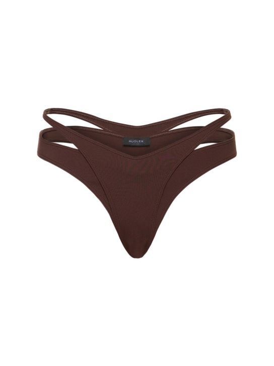 MUGLER: Strappy cutout bikini bottoms - Dark Brown - women_0 | Luisa Via Roma